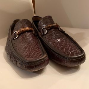 Gucci Men’s Dark Brown Crocodile Loafers w/Bamboo
